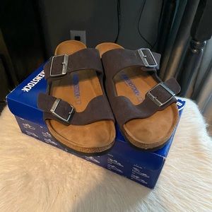 Velvet Grey Birkenstocks - NEVER WORN